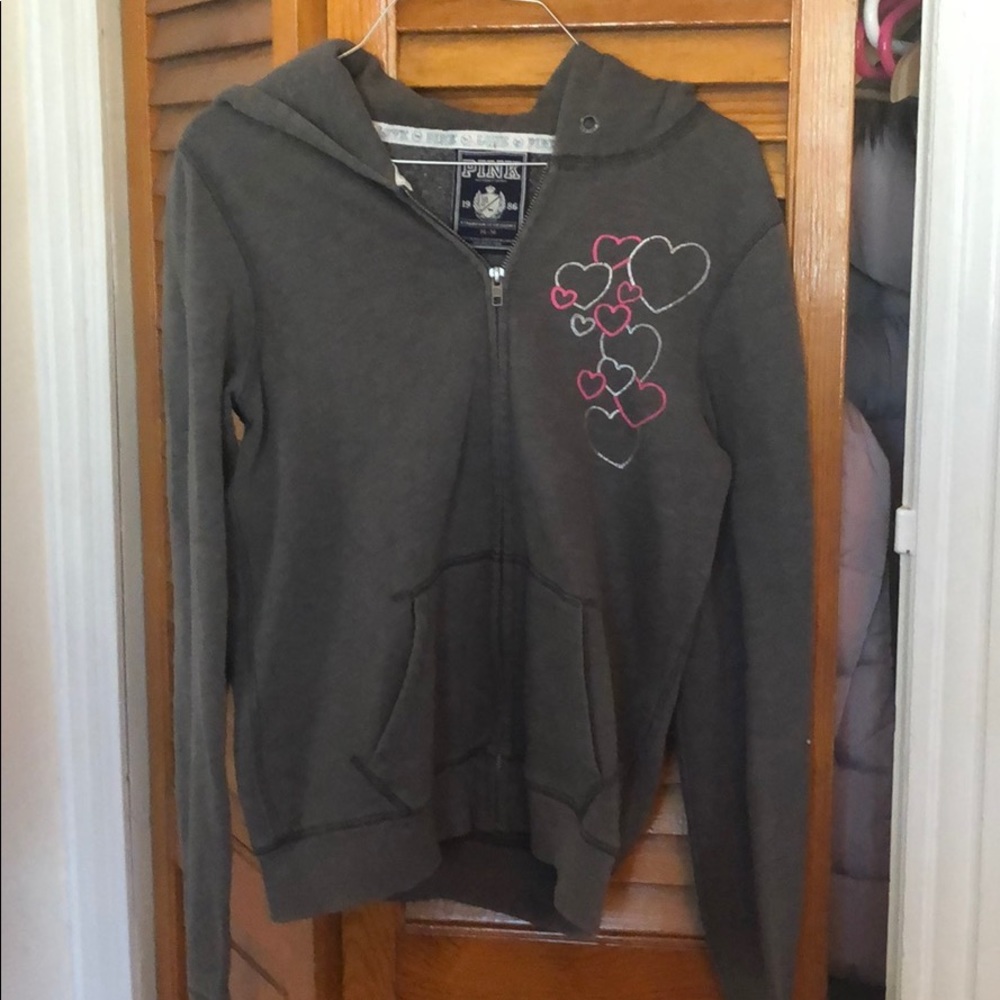 Gray hooded pink hooded sweatshirt